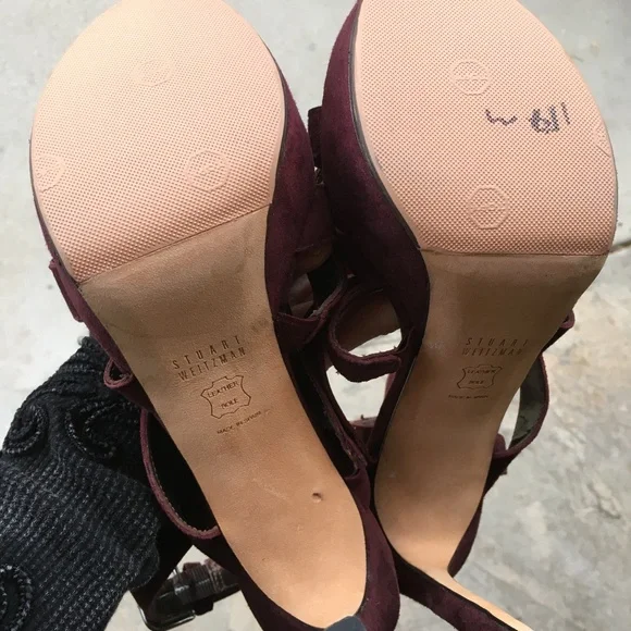 Stuart Weitzman Plum Purple Suede Platform Heels Sz 7.5 - Picture 8 of 9